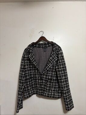Black & White Checked Open-Front Blazer Jacket
